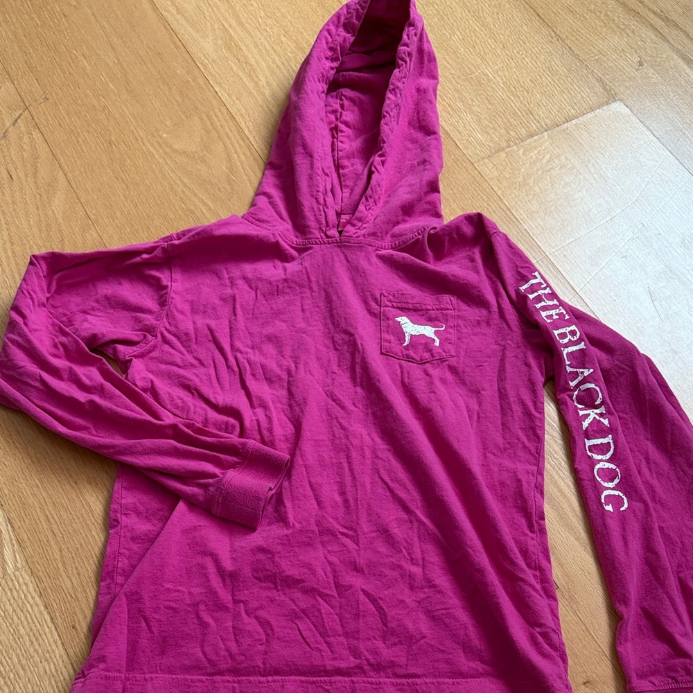The Black Dog Fuchsia Hooded Tee with White Logo